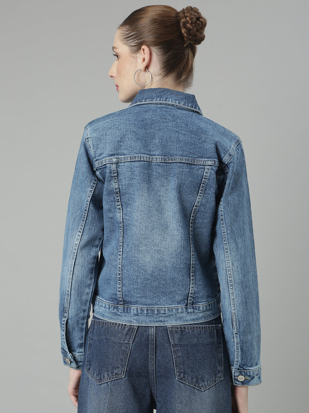 Women Blue Solid Denim Jacket