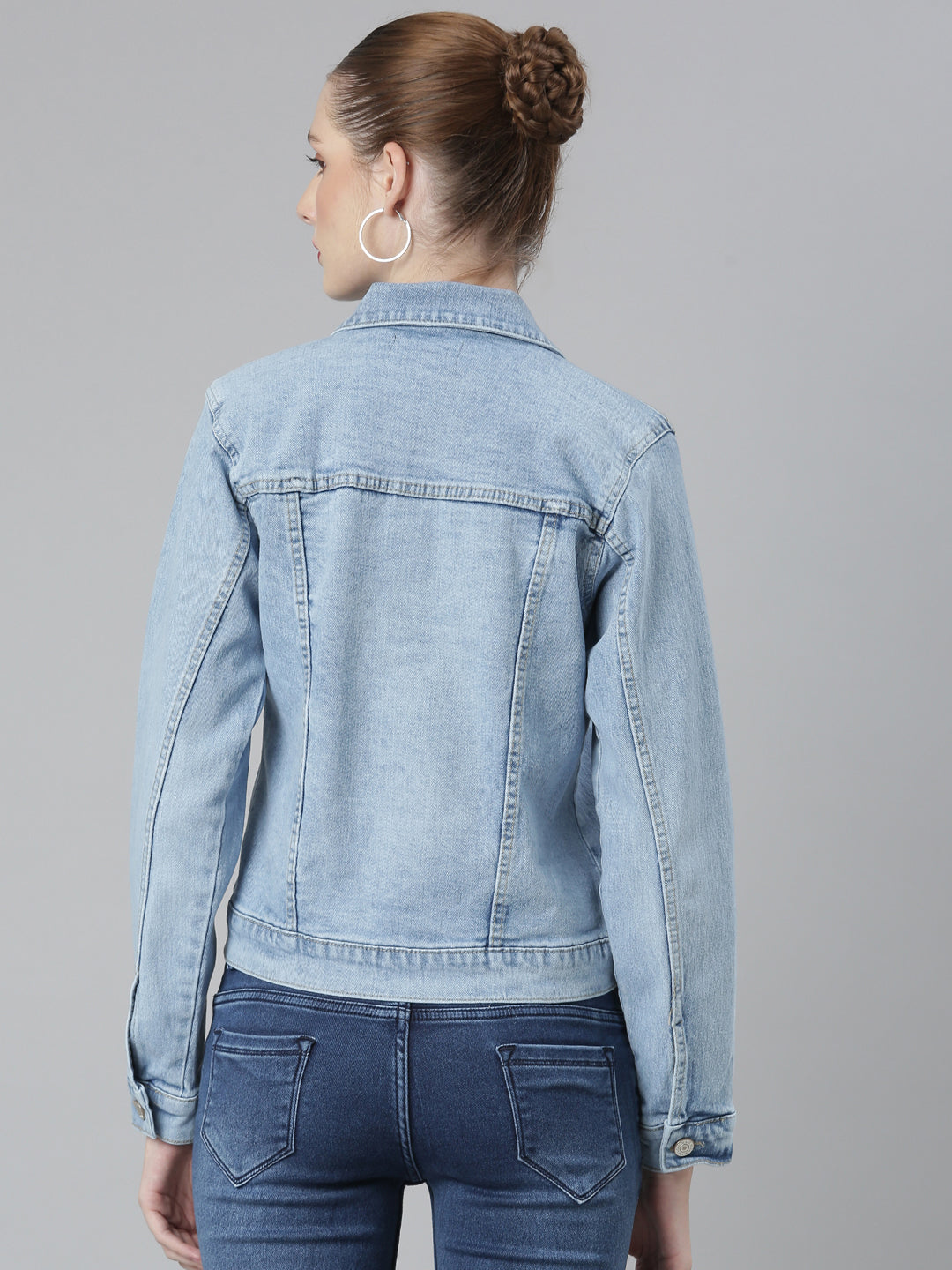 Women Blue Solid Denim Jacket