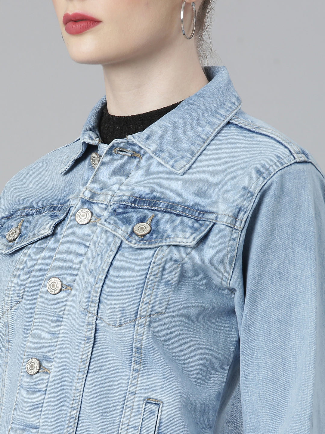 Women Blue Solid Denim Jacket