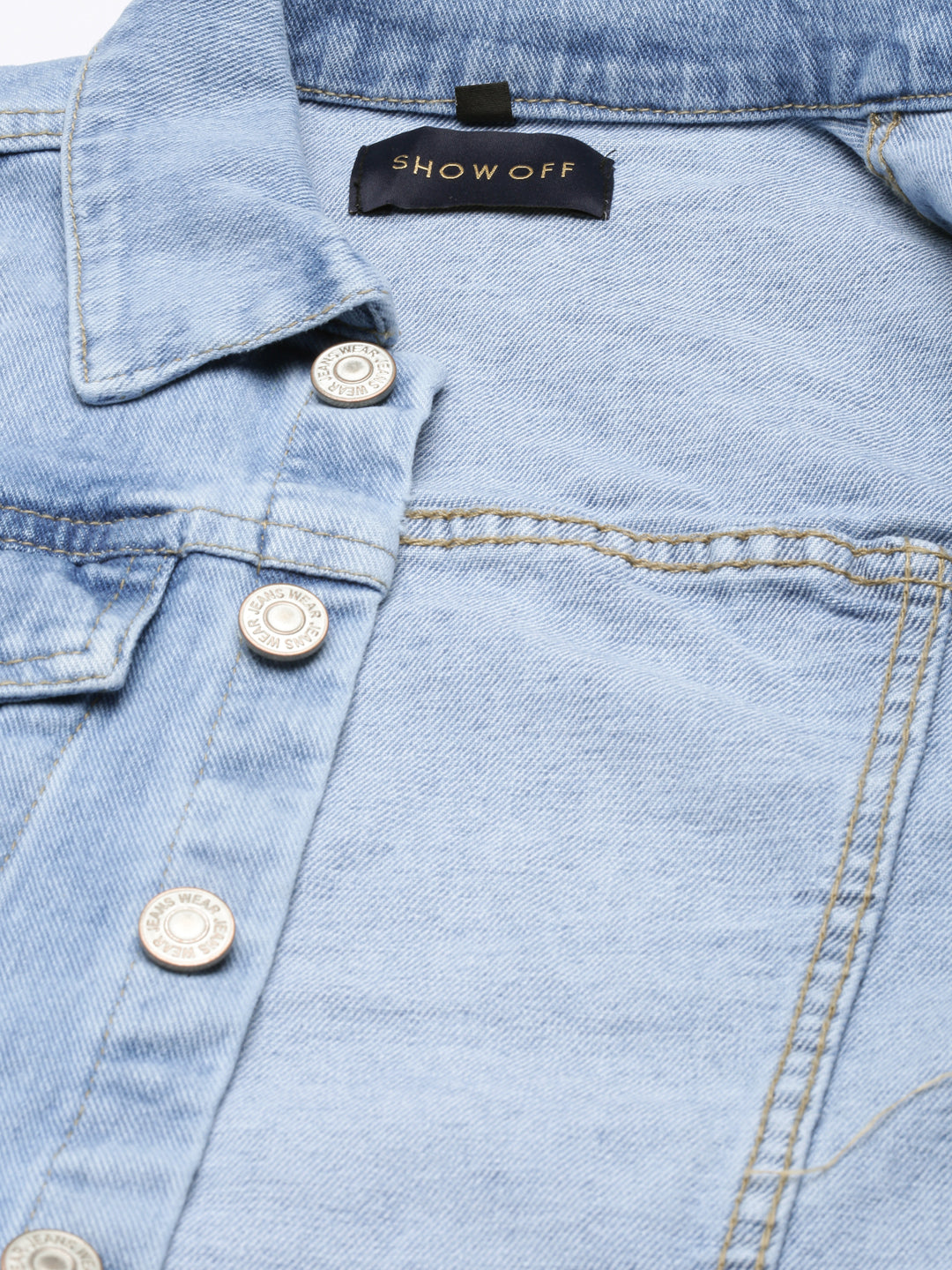 Women Blue Solid Denim Jacket