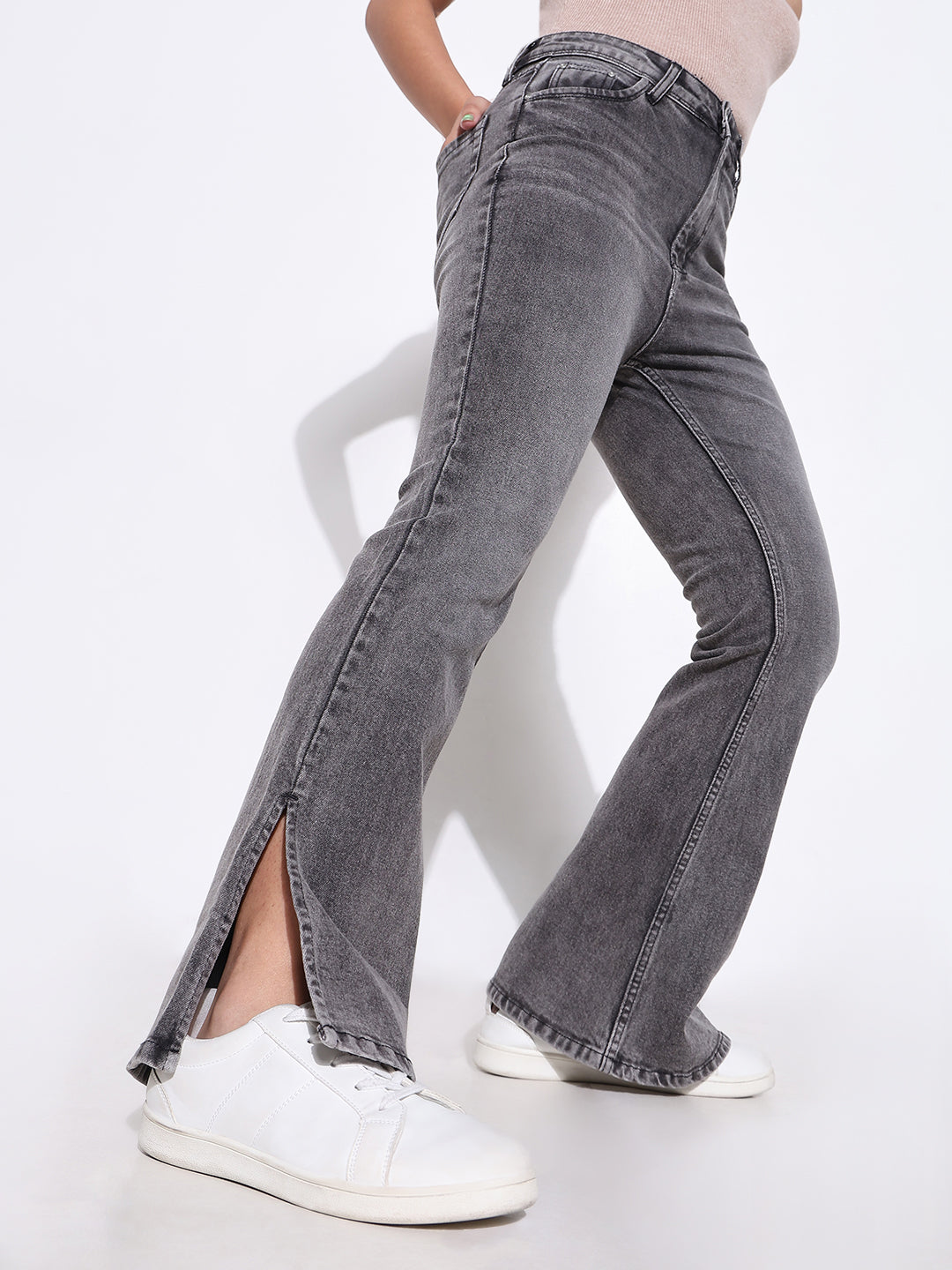 Women Solid Grey Bootcut Jeans