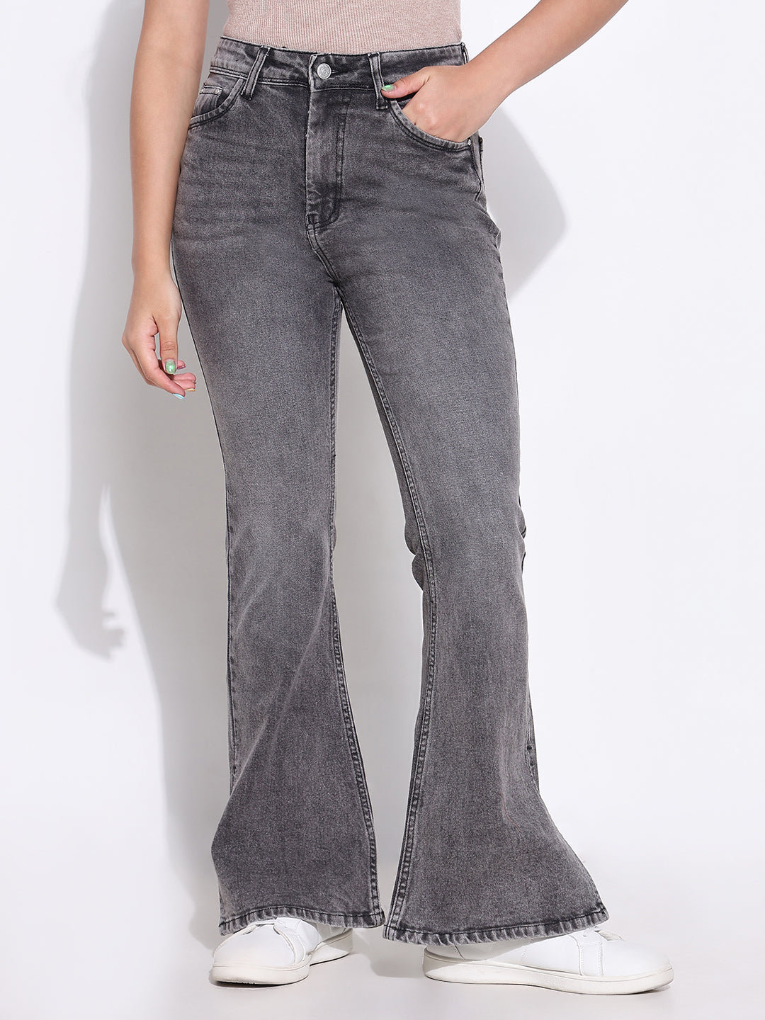 Women Solid Grey Bootcut Jeans