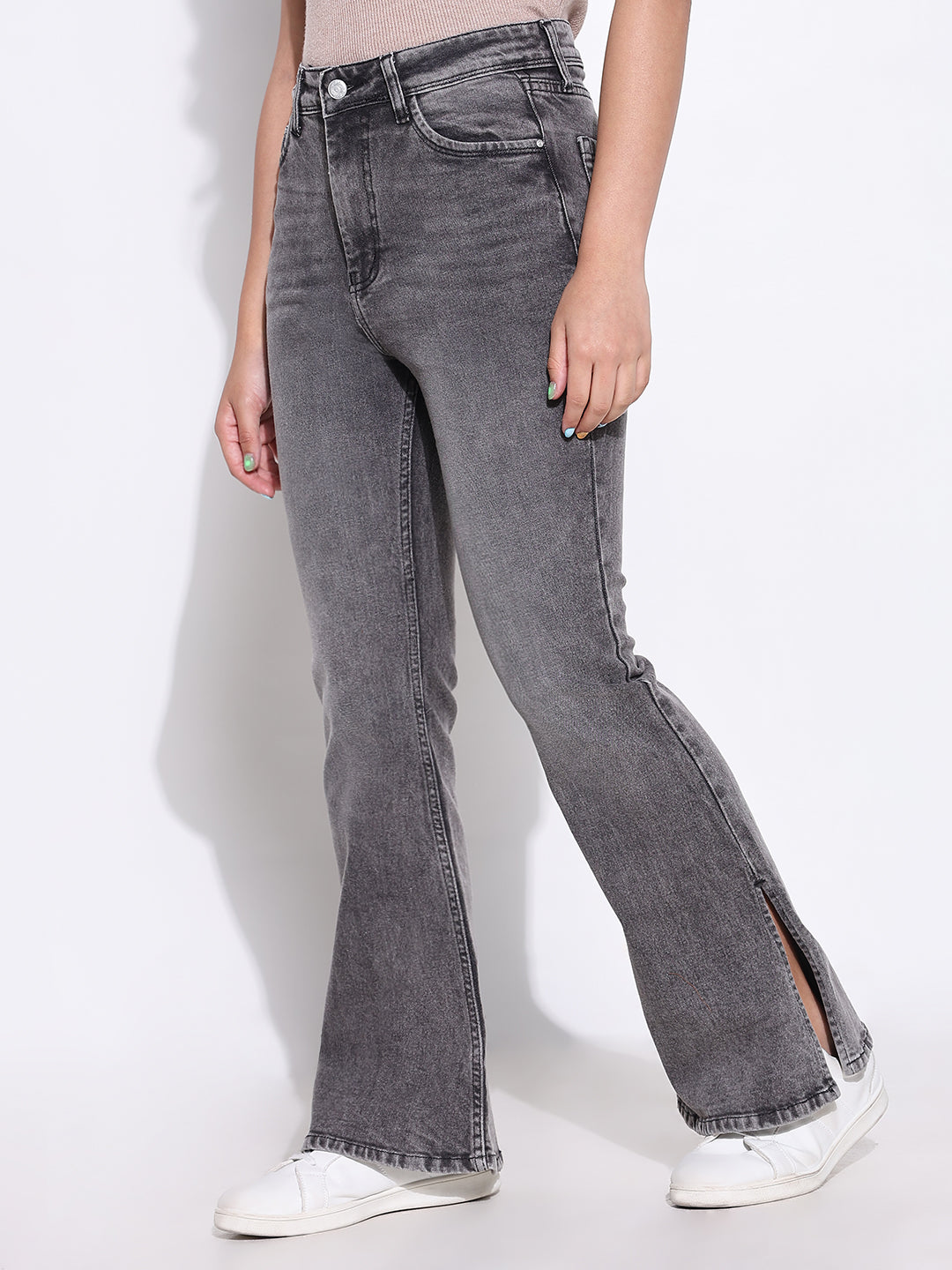 Women Solid Grey Bootcut Jeans