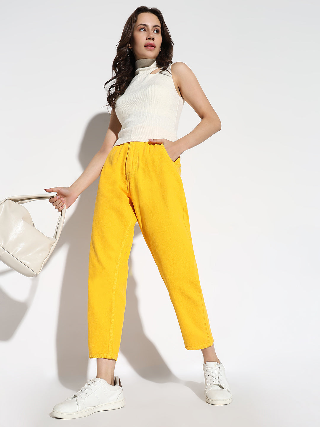 Women Yellow Mom Fit Jeans