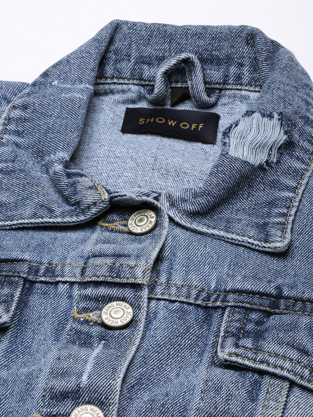 Women Blue Solid Denim Jacket