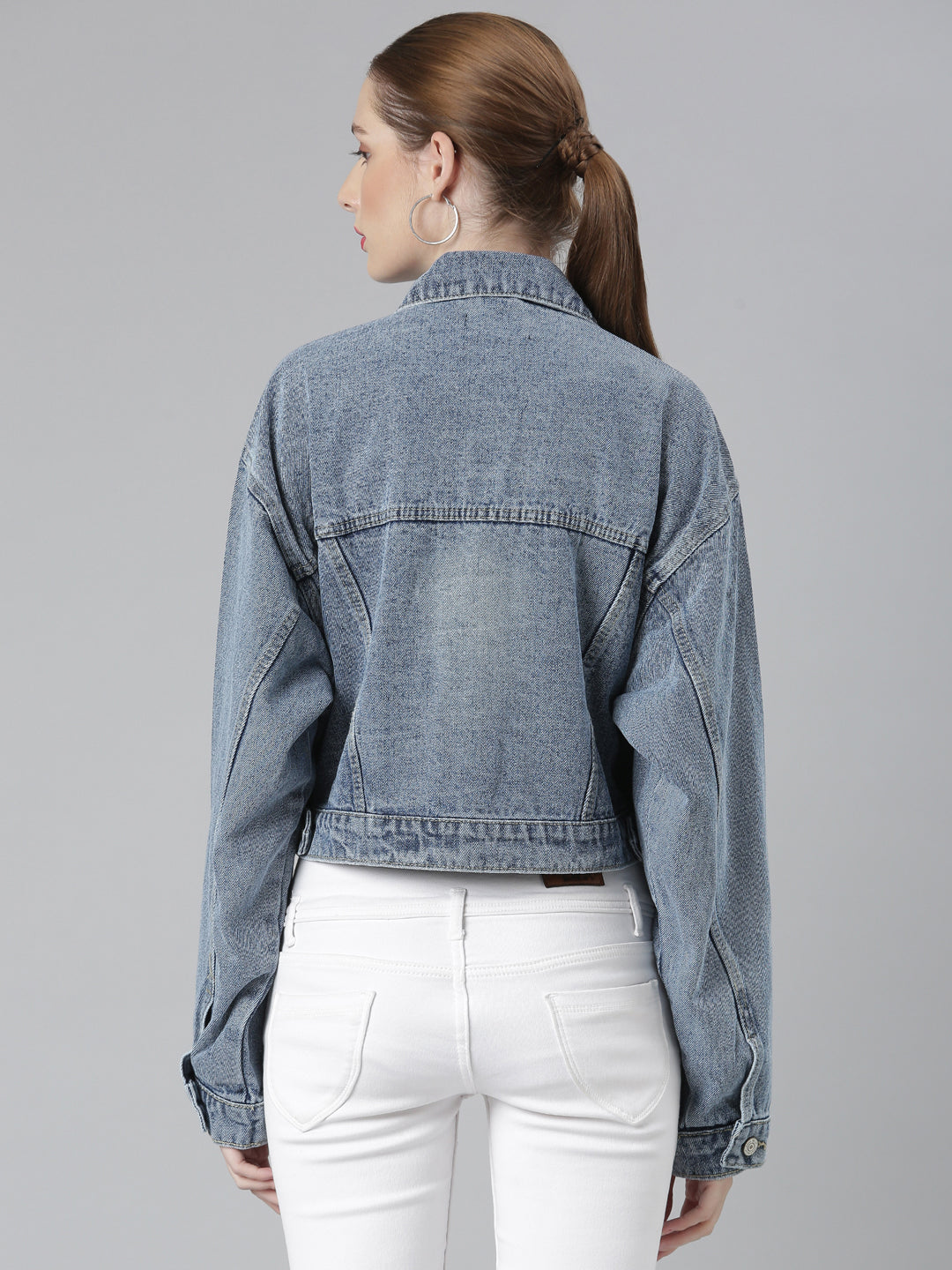 Women Blue Solid Denim Jacket