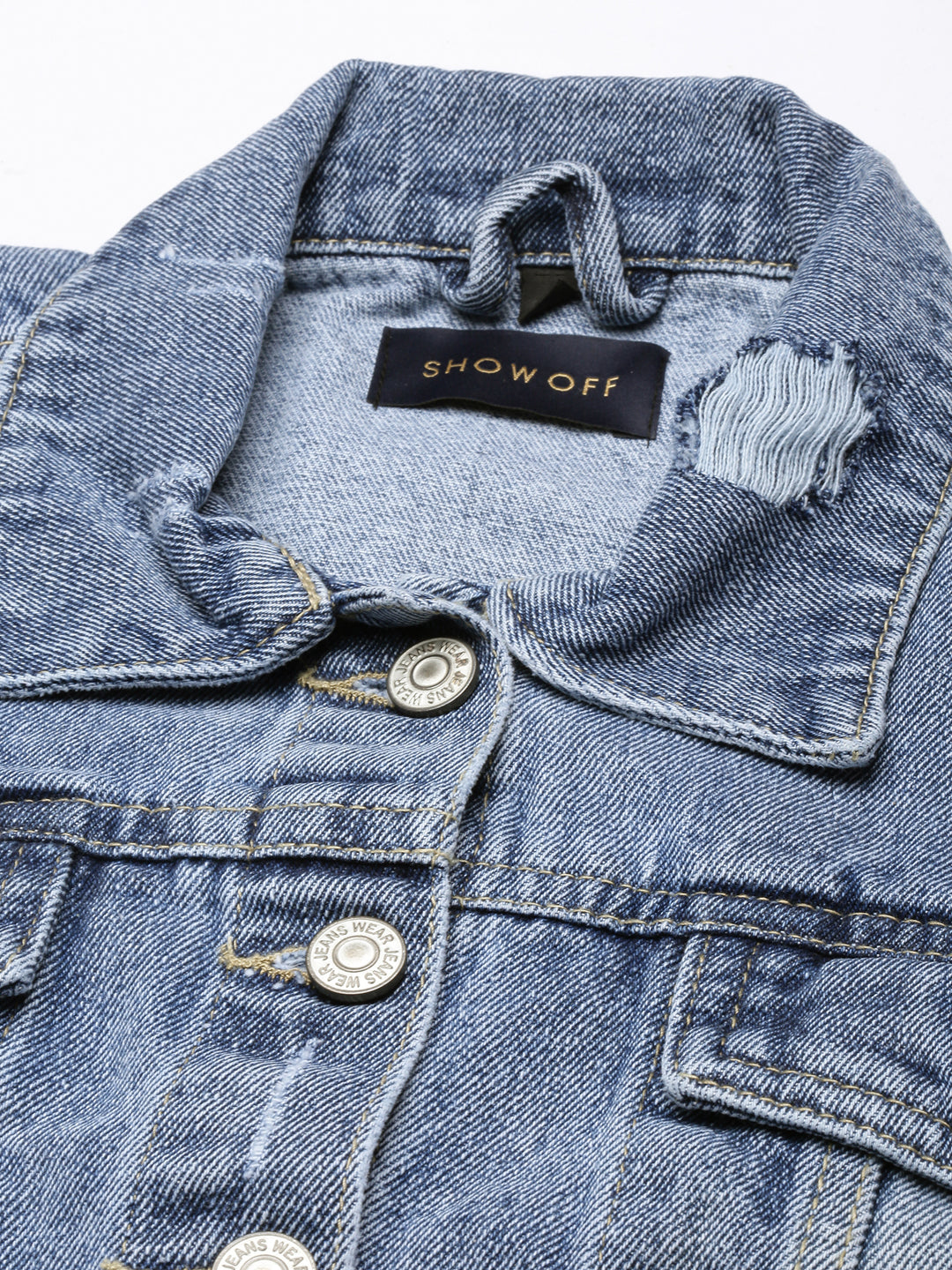 Women Blue Solid Denim Jacket