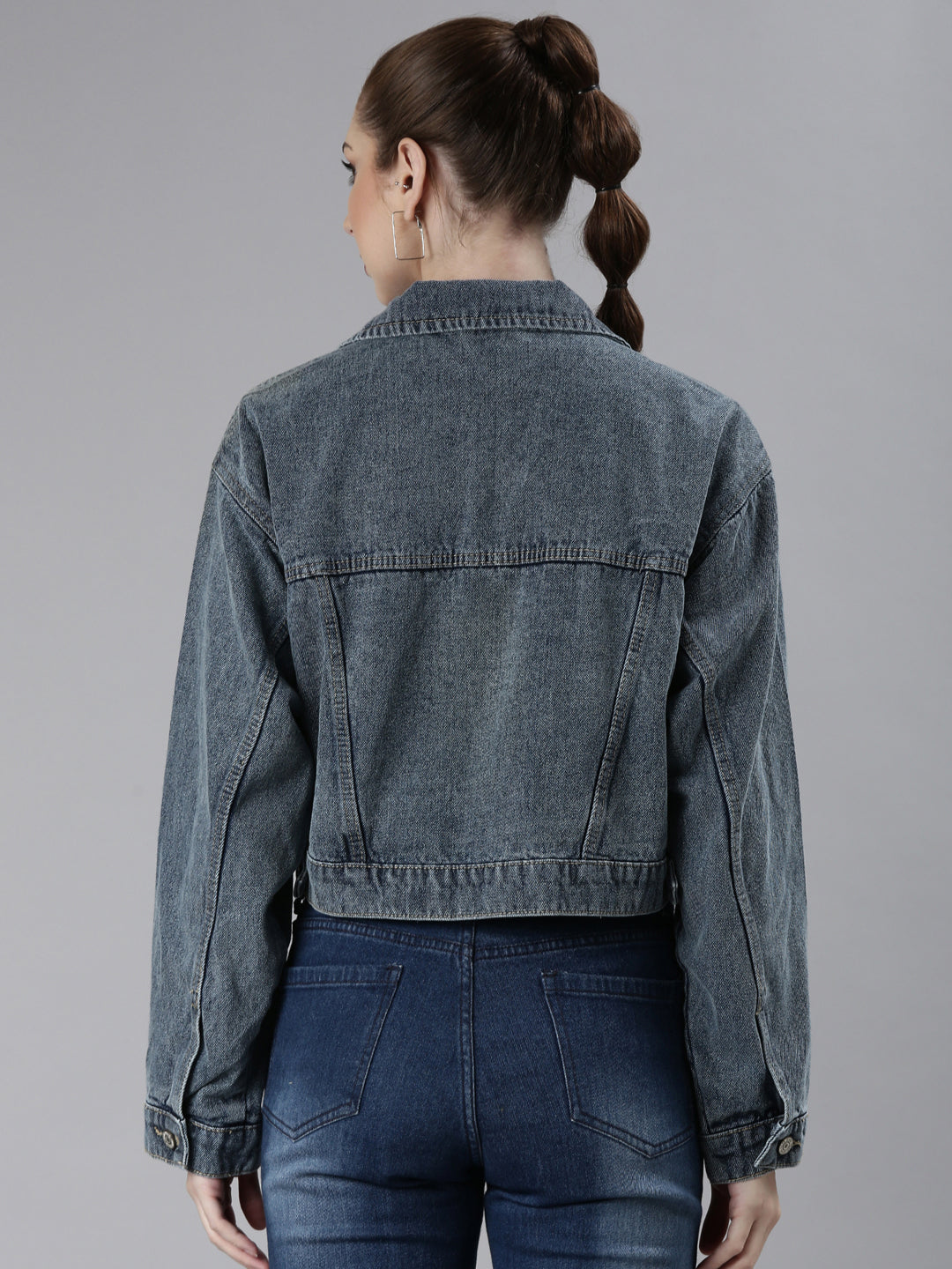 Women Blue Solid Denim Jacket