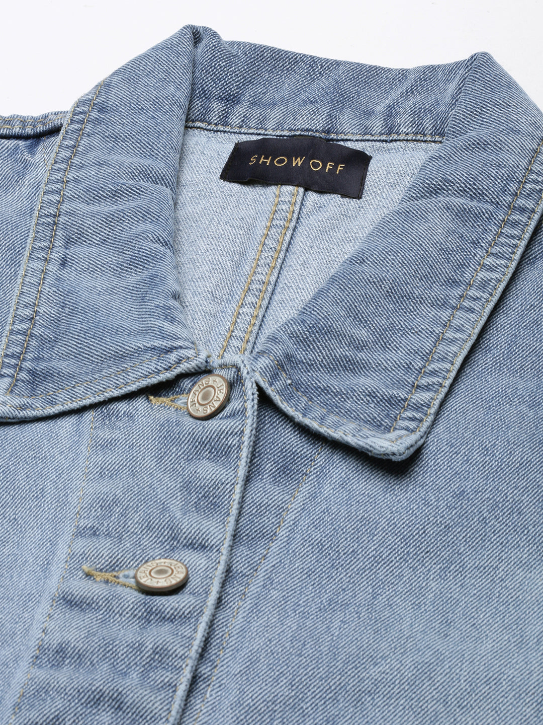 Women's Blue Spread Collar Crop Denim Jacket