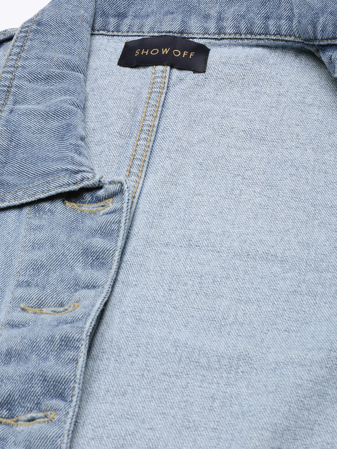 Women's Blue Spread Collar Crop Denim Jacket