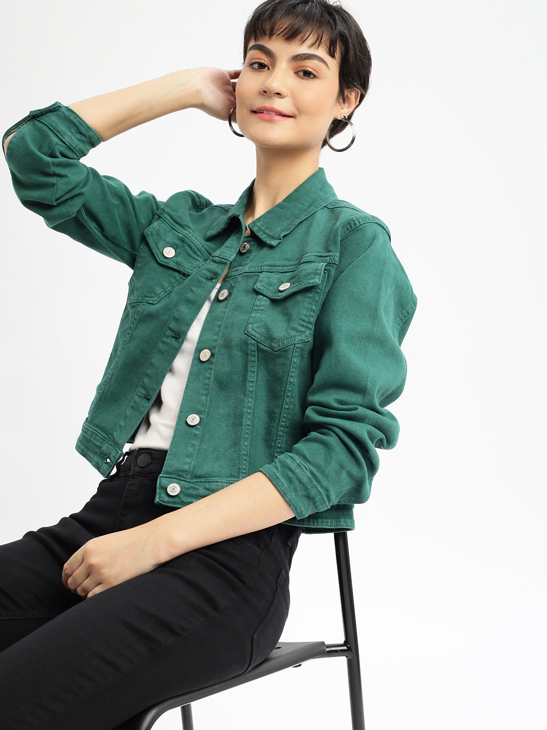 Women Green Denim Jacket