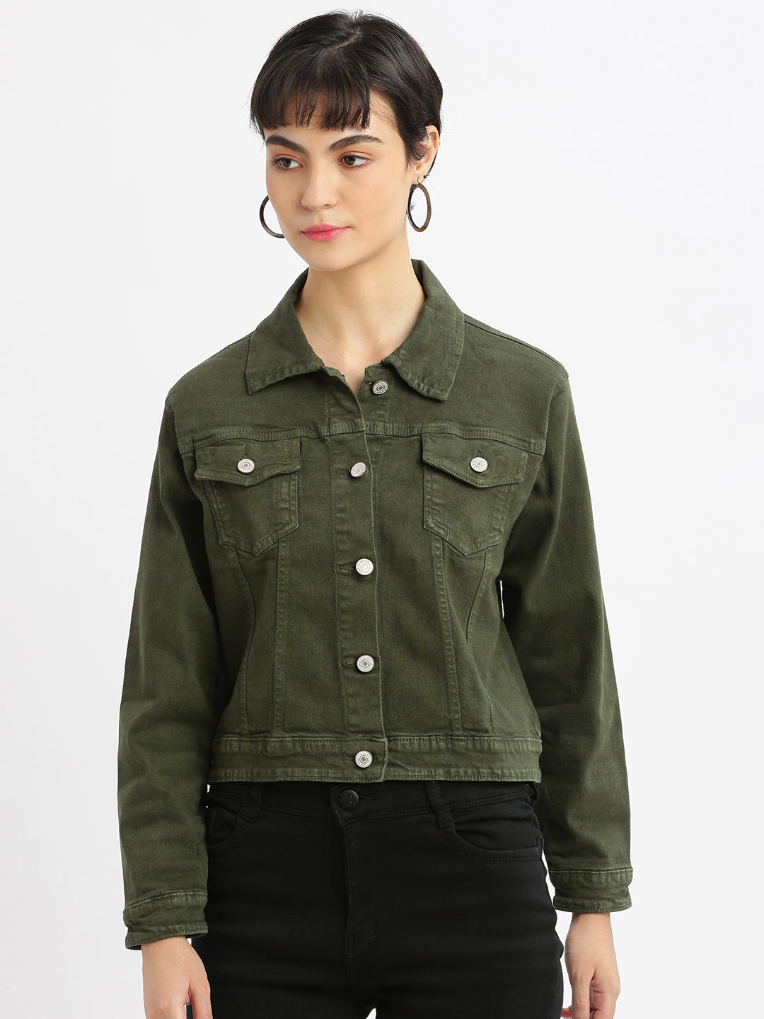 Women Olive Denim Jacket