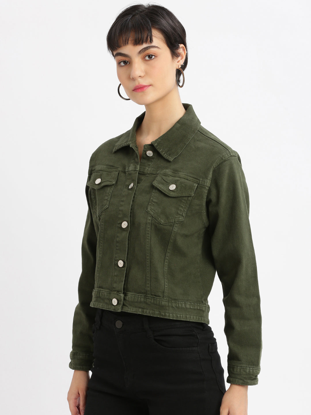 Women Olive Denim Jacket