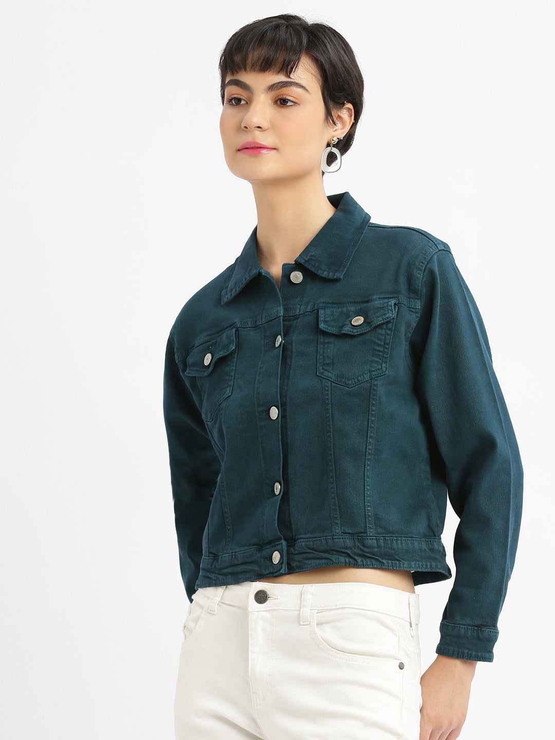 Women Teal Denim Jacket