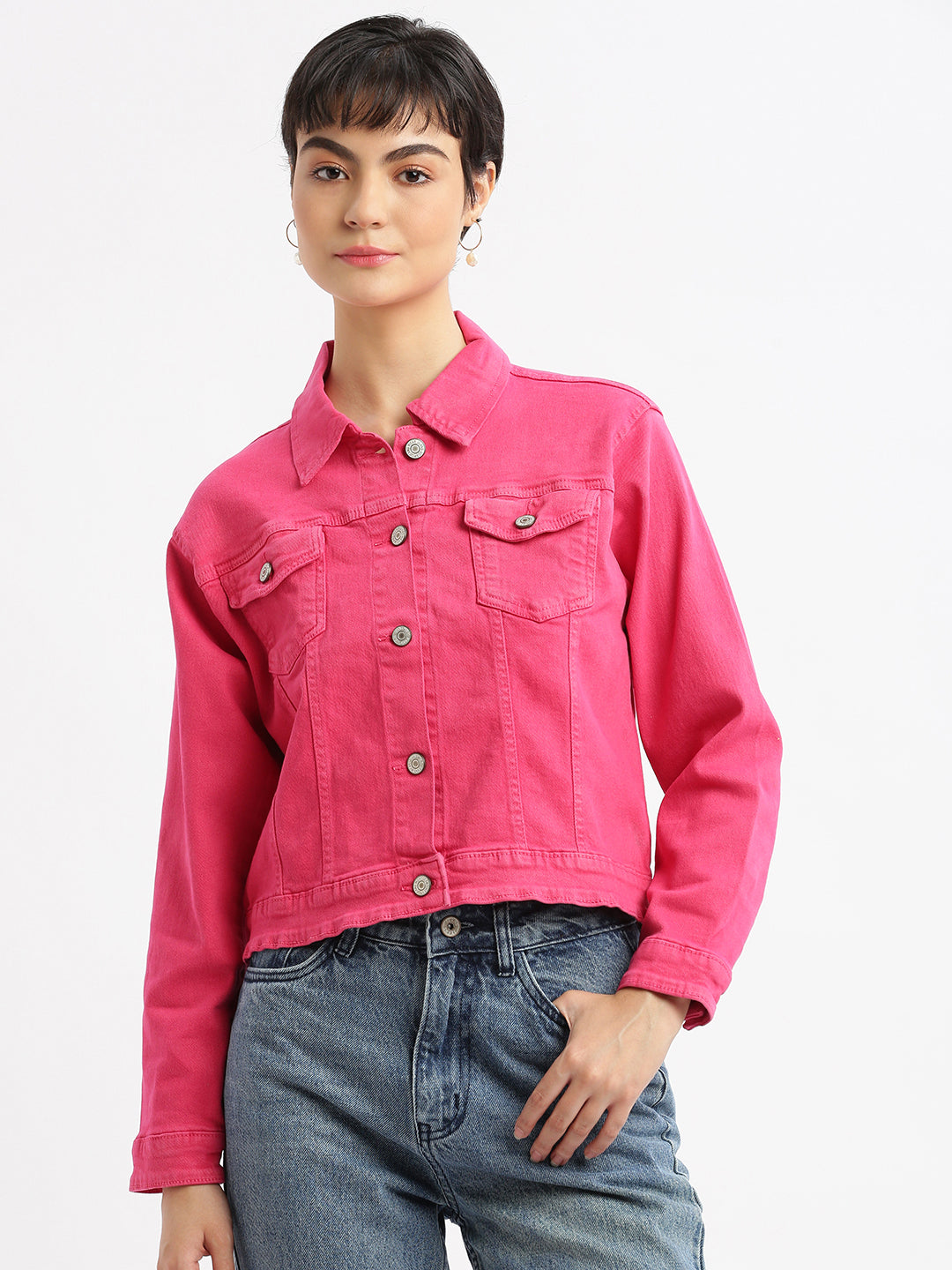 Women Pink Denim Jacket