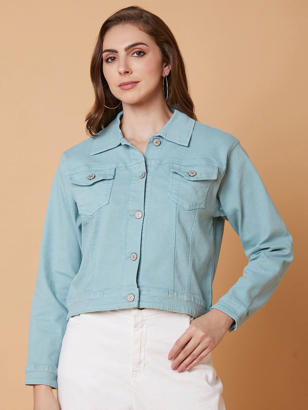 Women Sea Green Denim Jacket