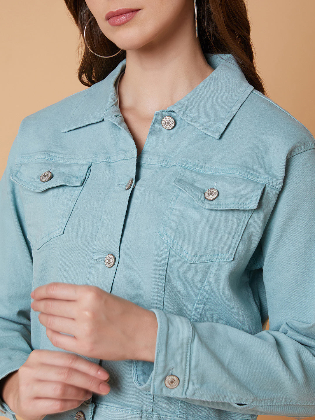 Women Sea Green Denim Jacket