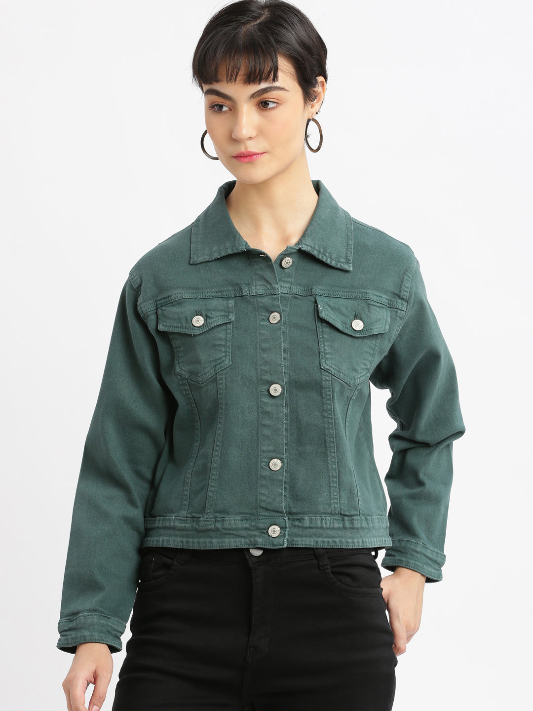 Women Teal Denim Jacket