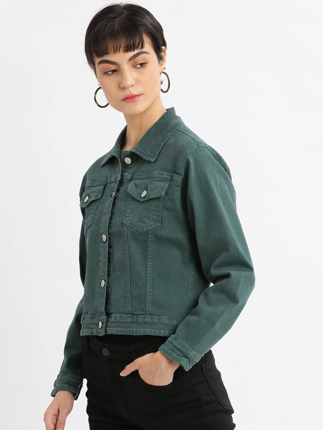 Women Teal Denim Jacket