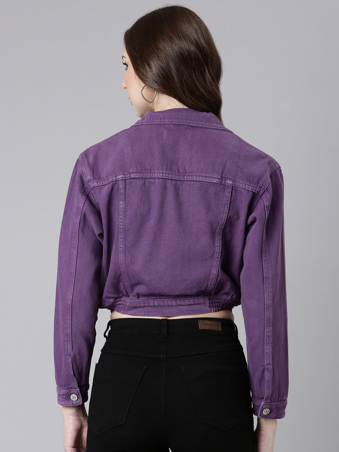 Women Purple Solid Denim Jacket