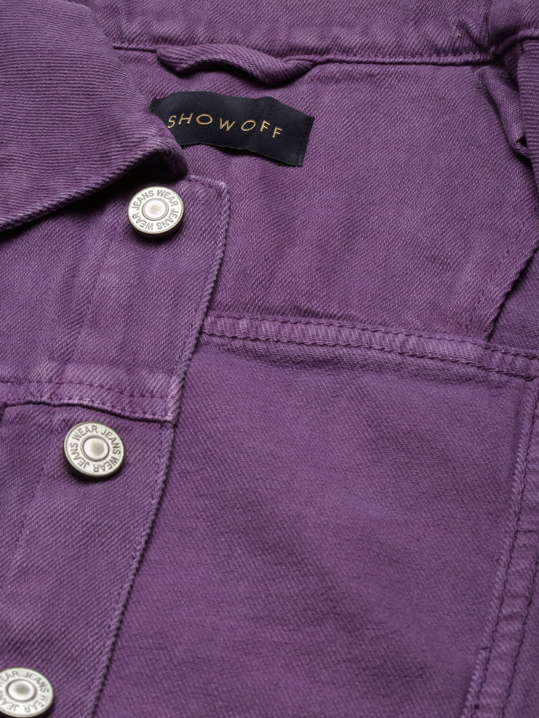 Women Purple Solid Denim Jacket