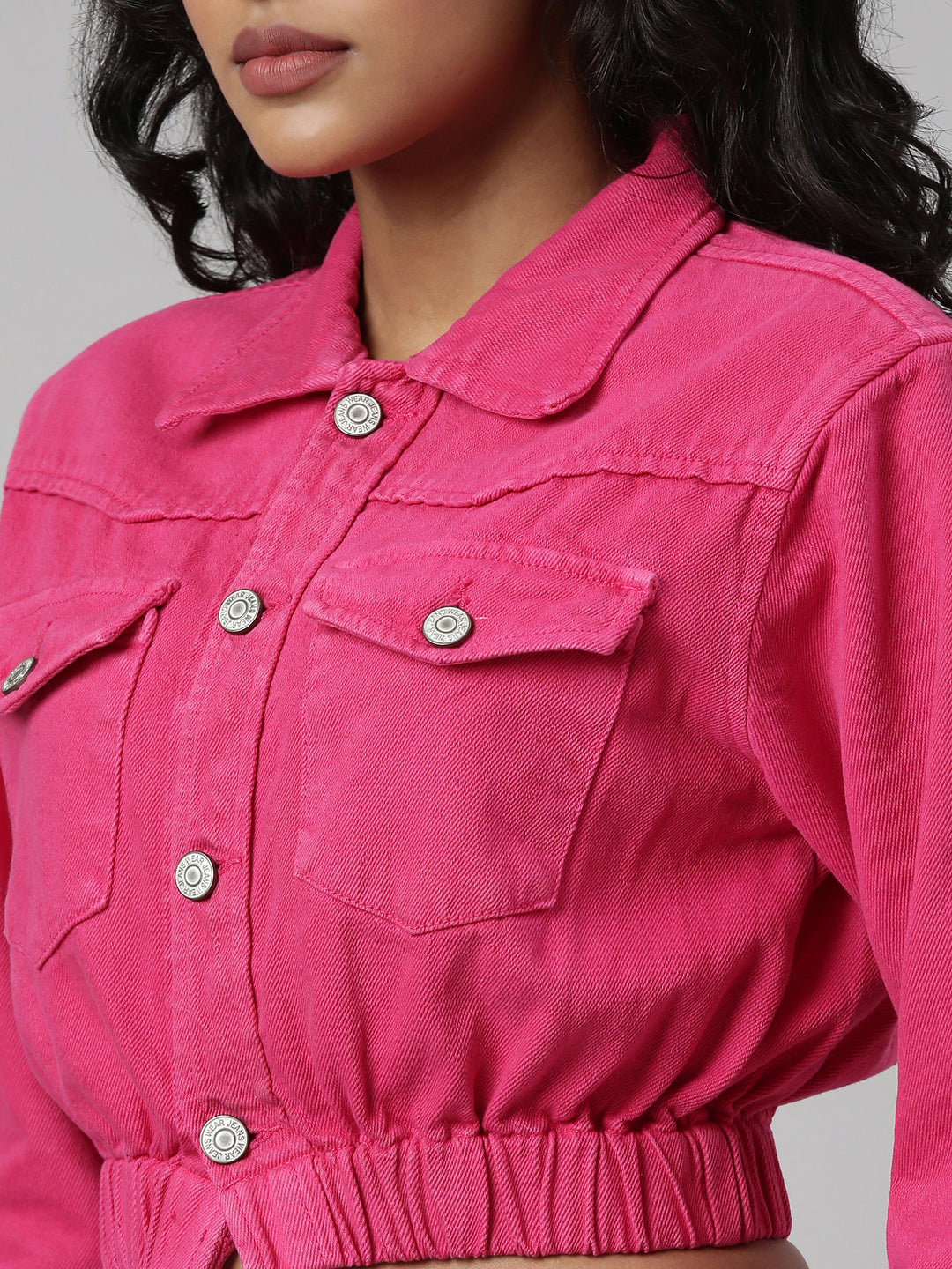 Women Fuchsia Solid Denim Jacket