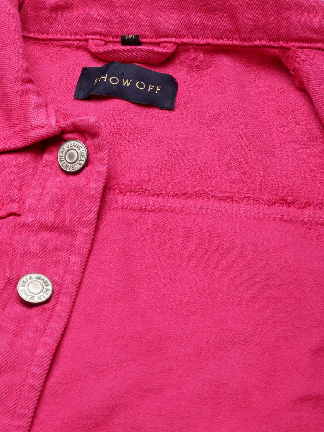 Women Fuchsia Solid Denim Jacket