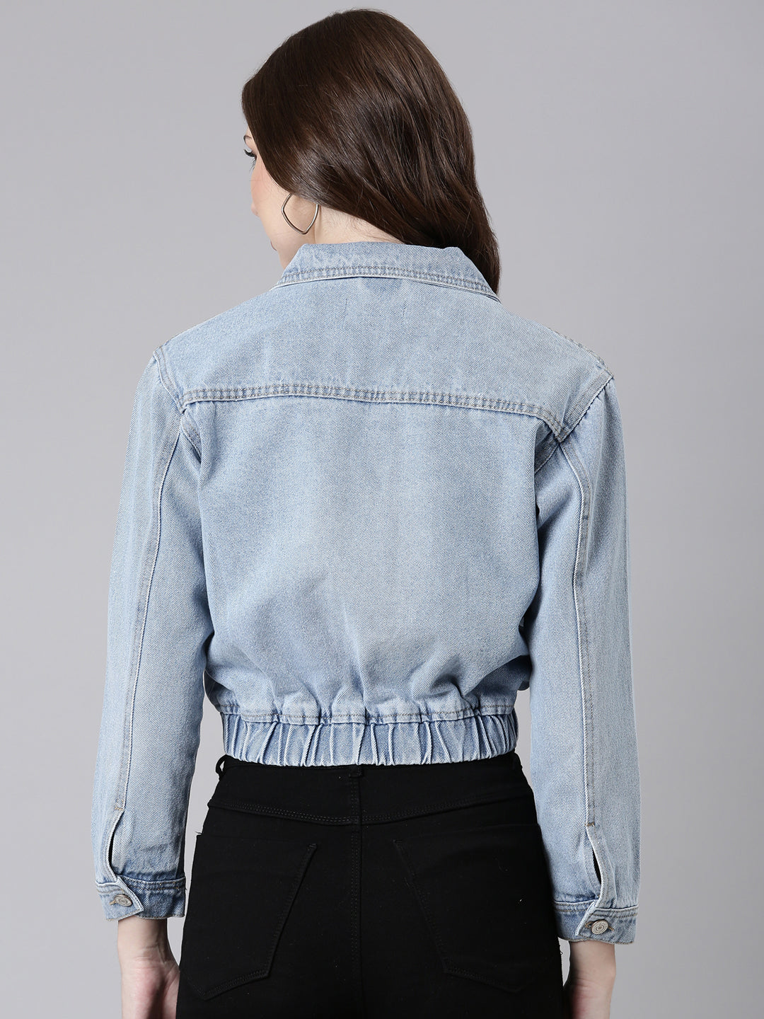 Women Blue Solid Denim Jacket