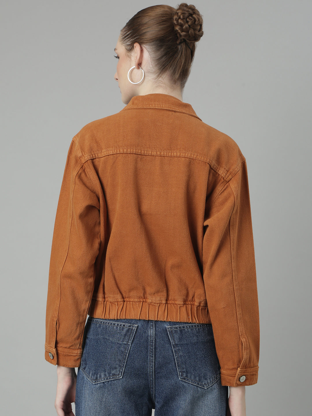 Women Rust Solid Denim Jacket