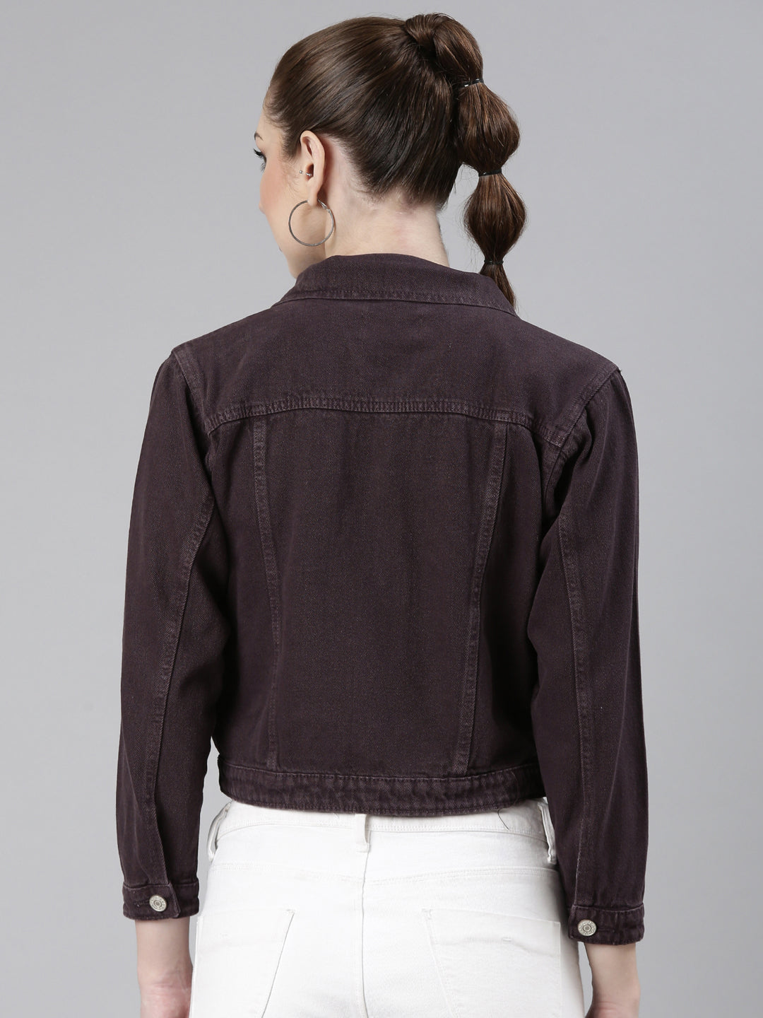 Women Violet Solid Denim Jacket