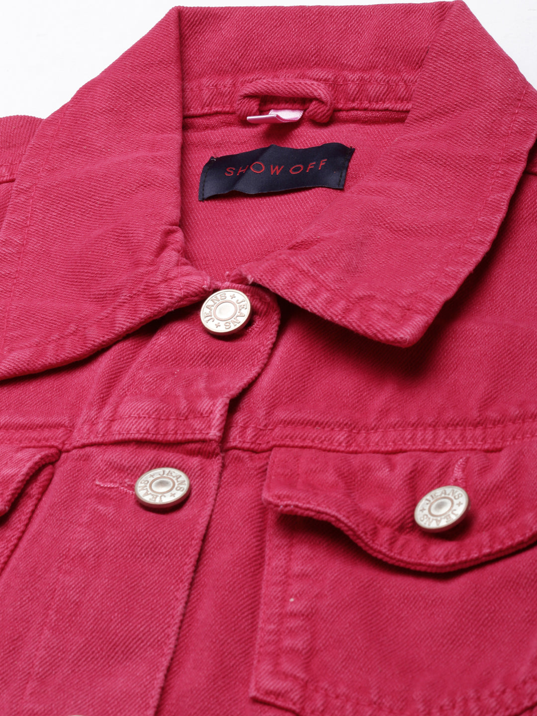 Women Fuchsia Solid Denim Jacket