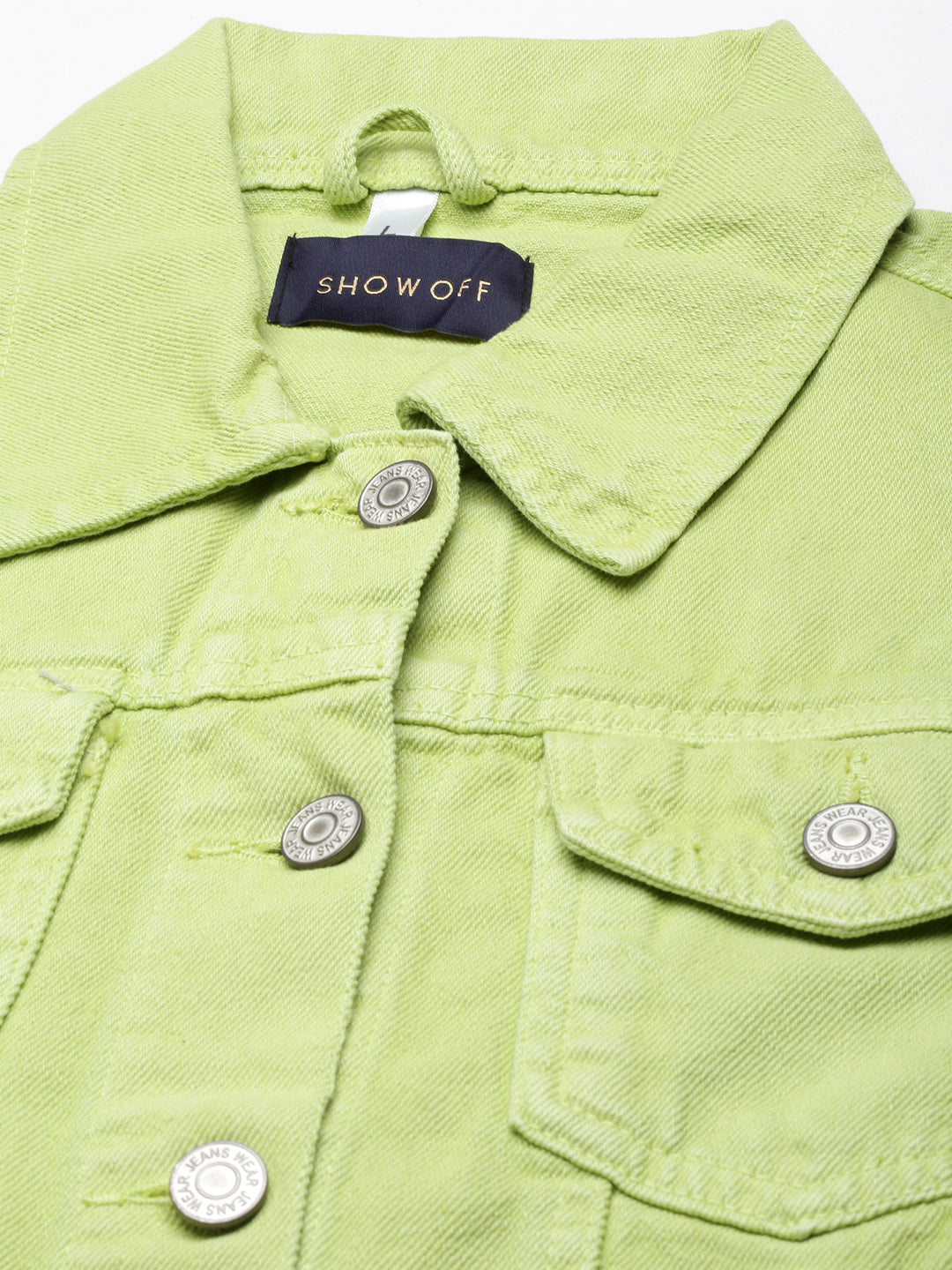 Women Lime Green Solid Denim Jacket