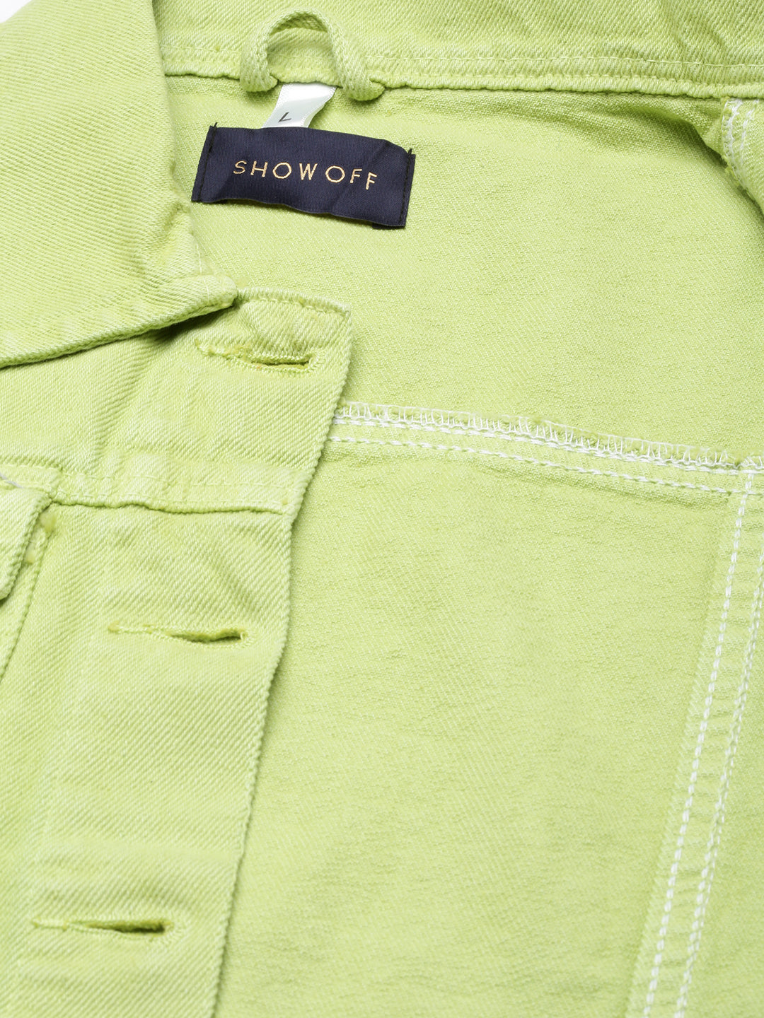 Women Lime Green Solid Denim Jacket