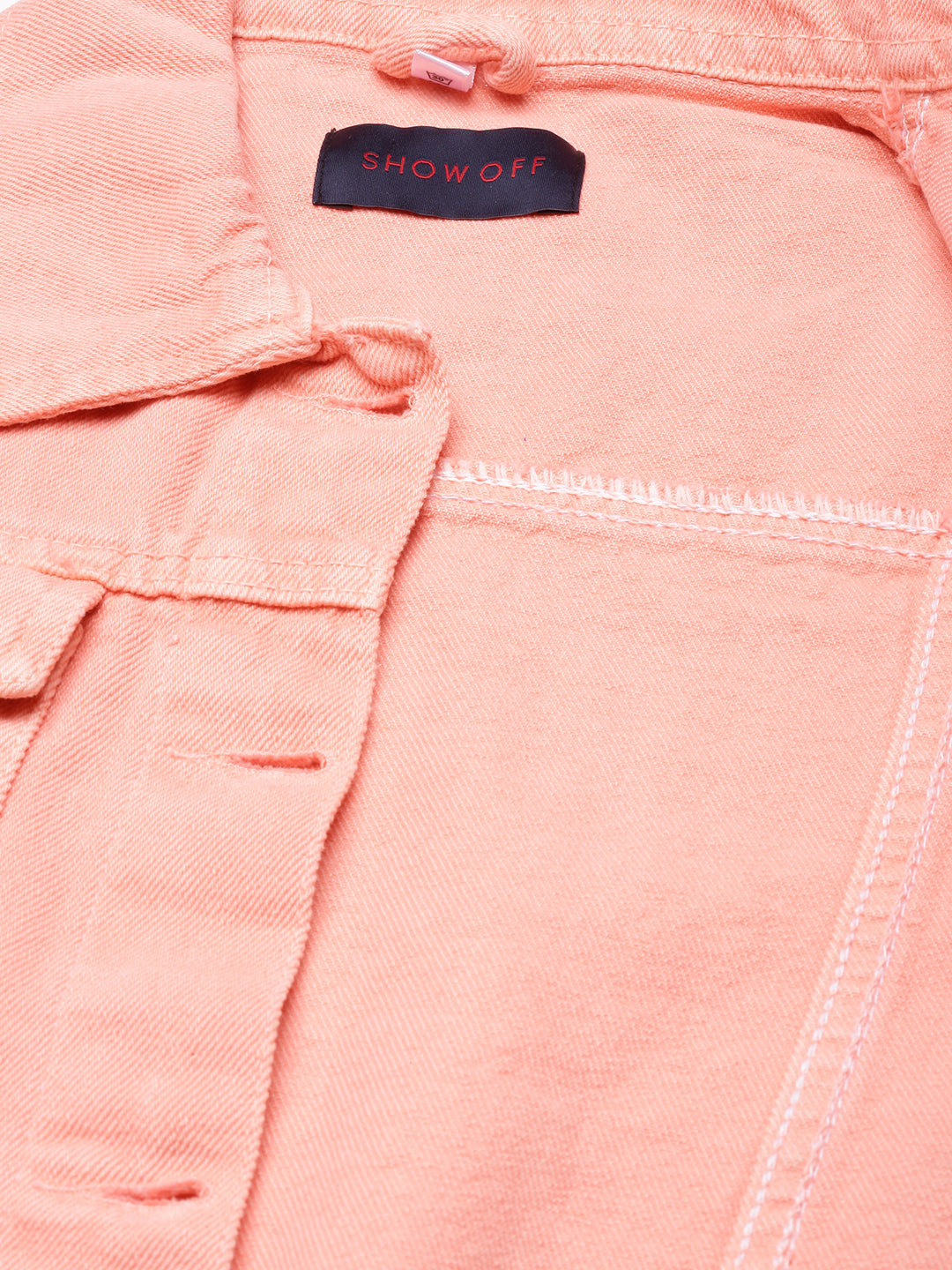 Women Peach Solid Denim Jacket