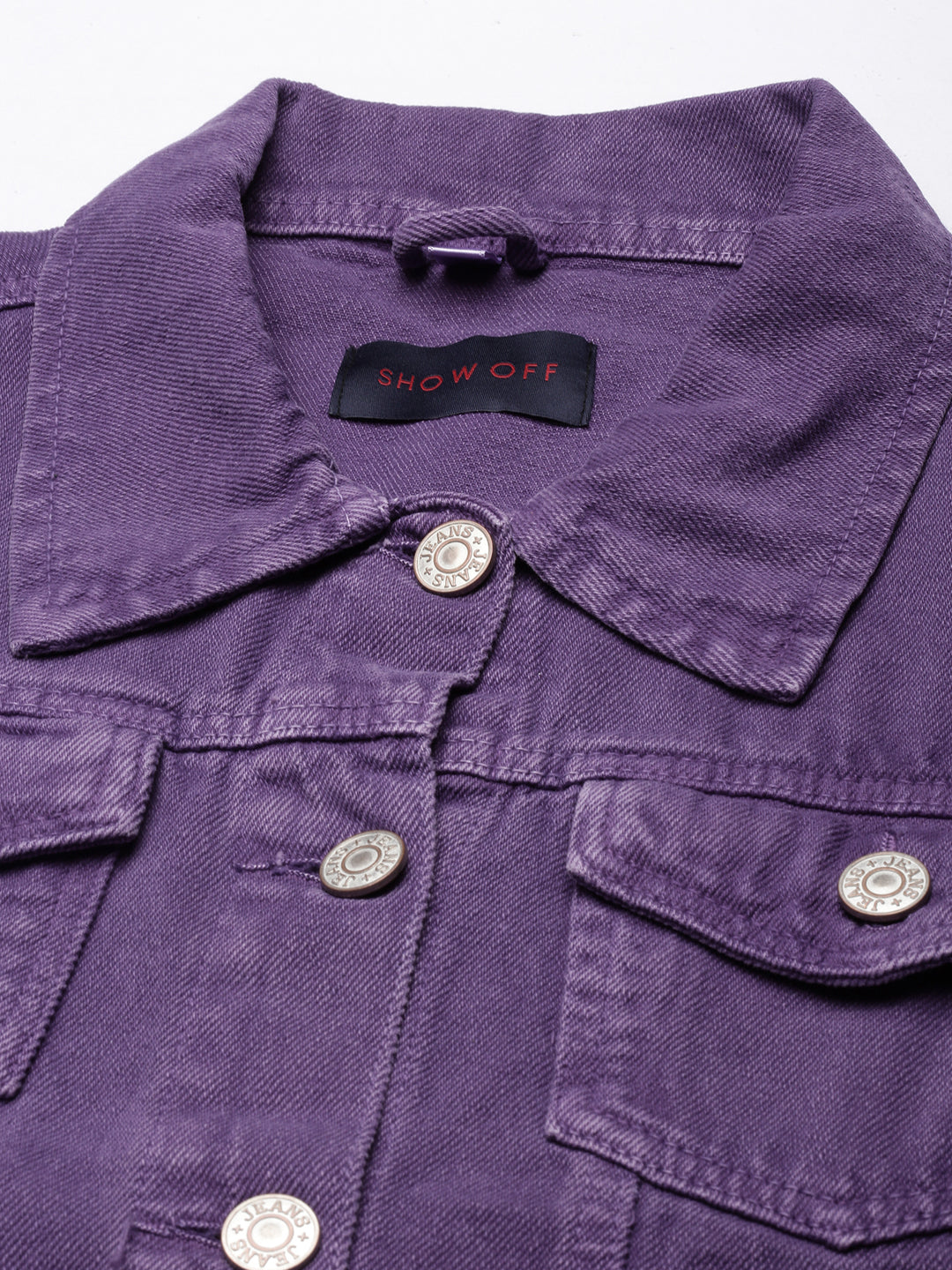 Women Purple Solid Denim Jacket