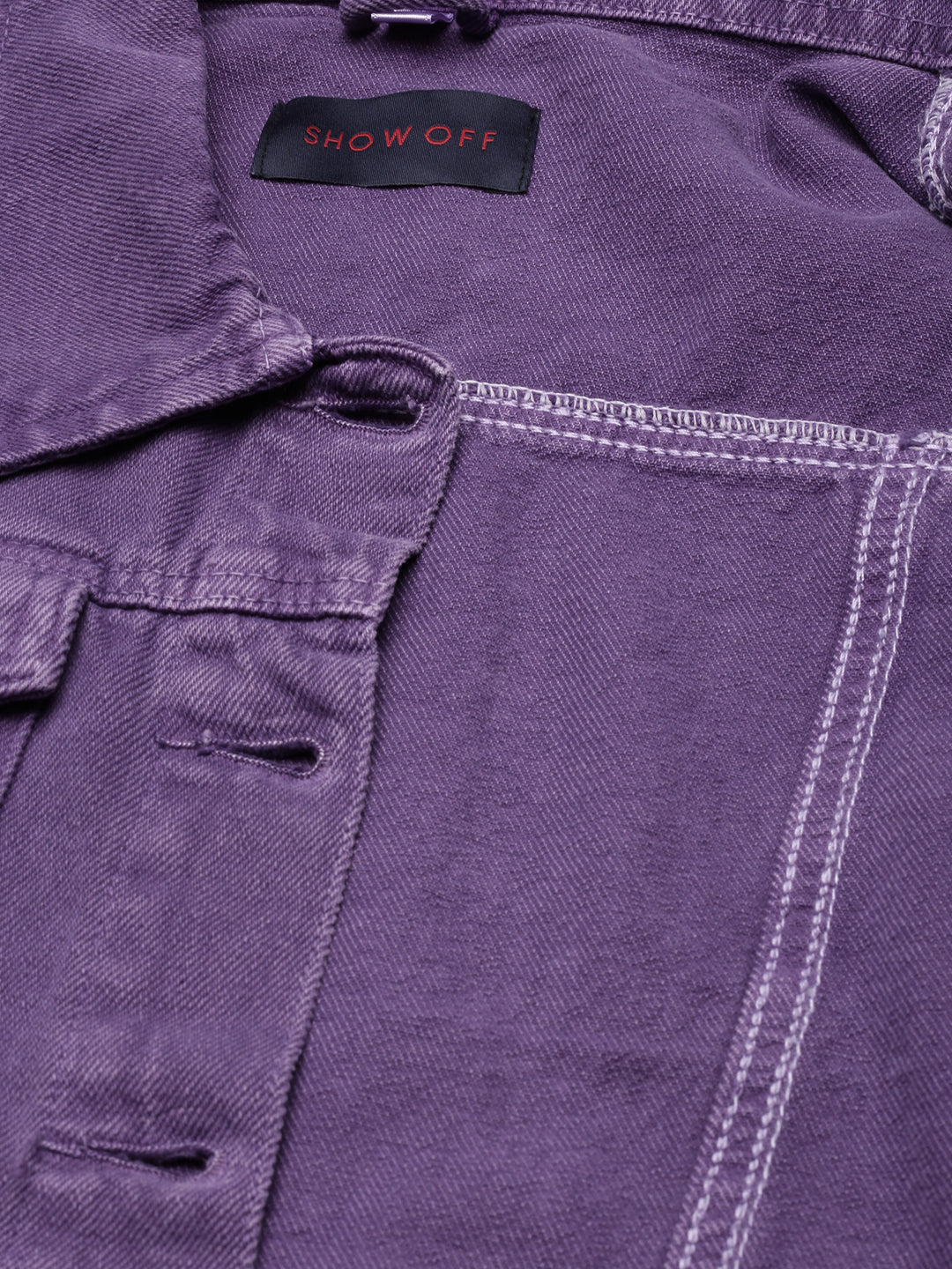 Women Purple Solid Denim Jacket