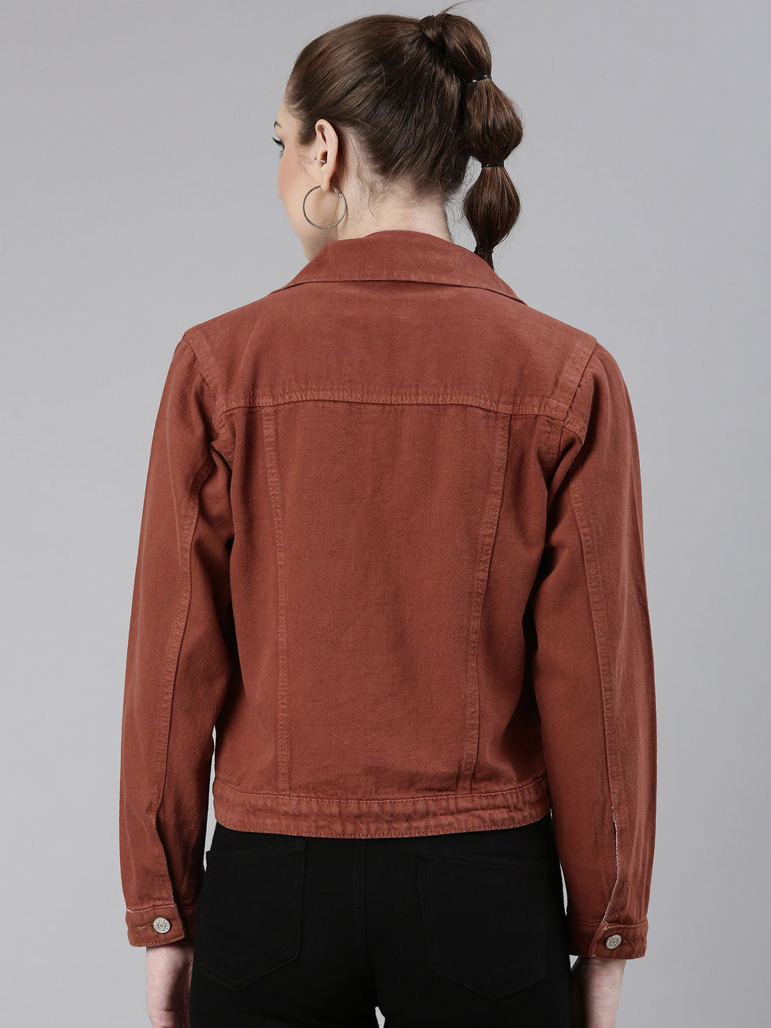 Women Rust Solid Denim Jacket