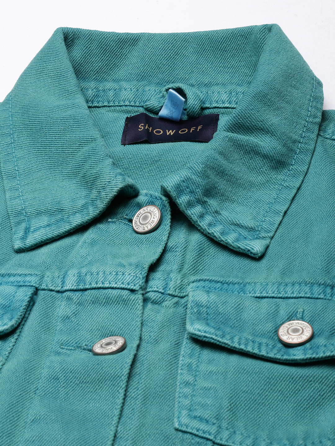 Women Turquoise Blue Solid Denim Jacket