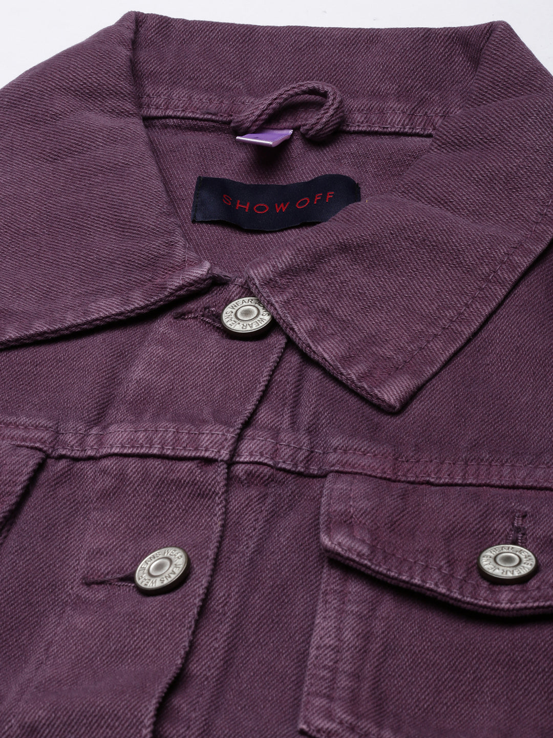 Women Violet Solid Denim Jacket