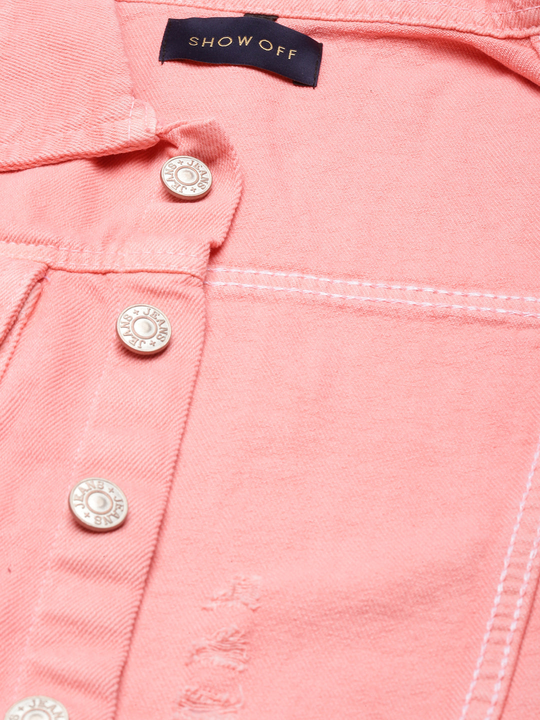 Women Coral Solid Denim Jacket