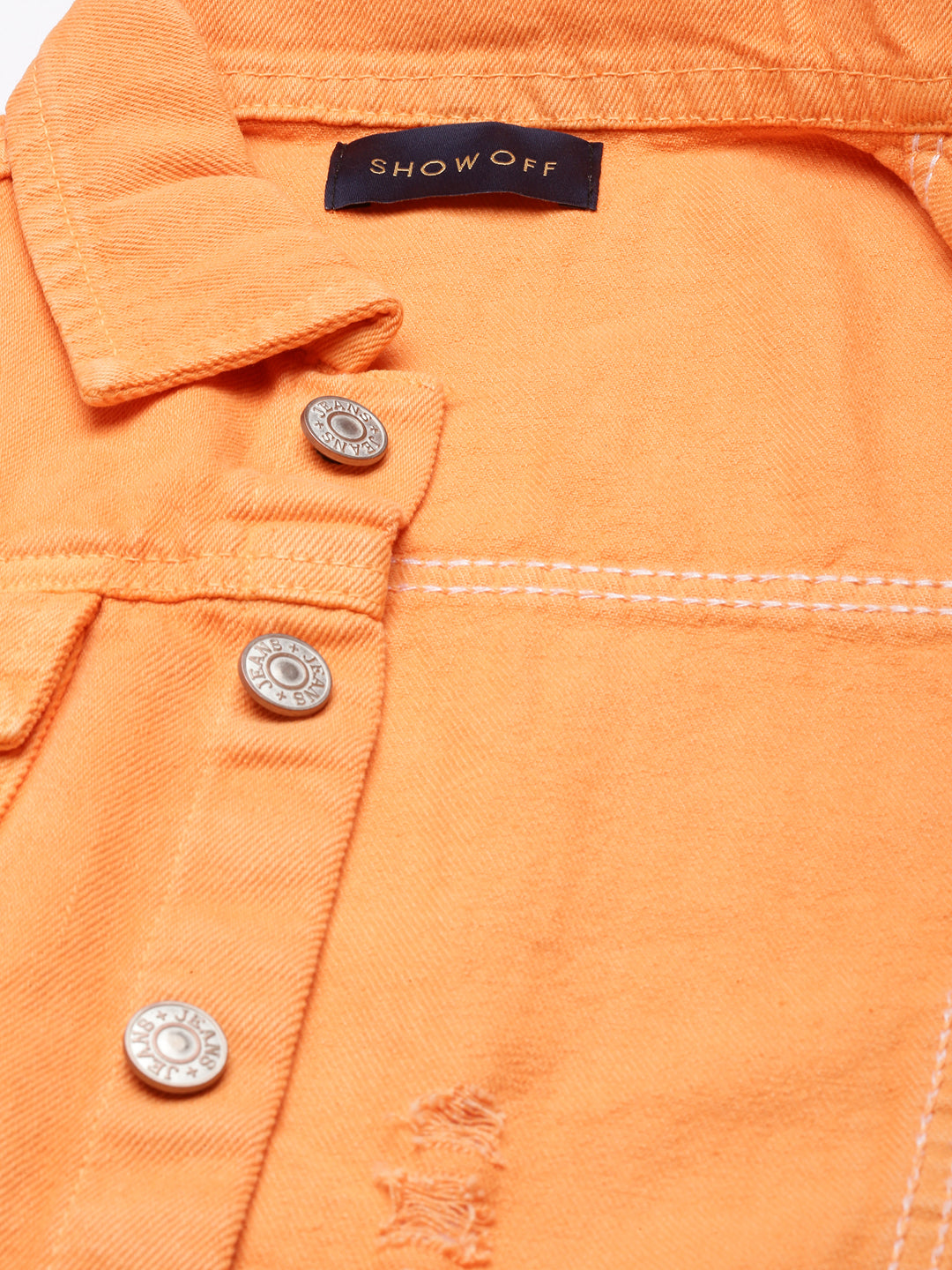 Women Orange Solid Denim Jacket