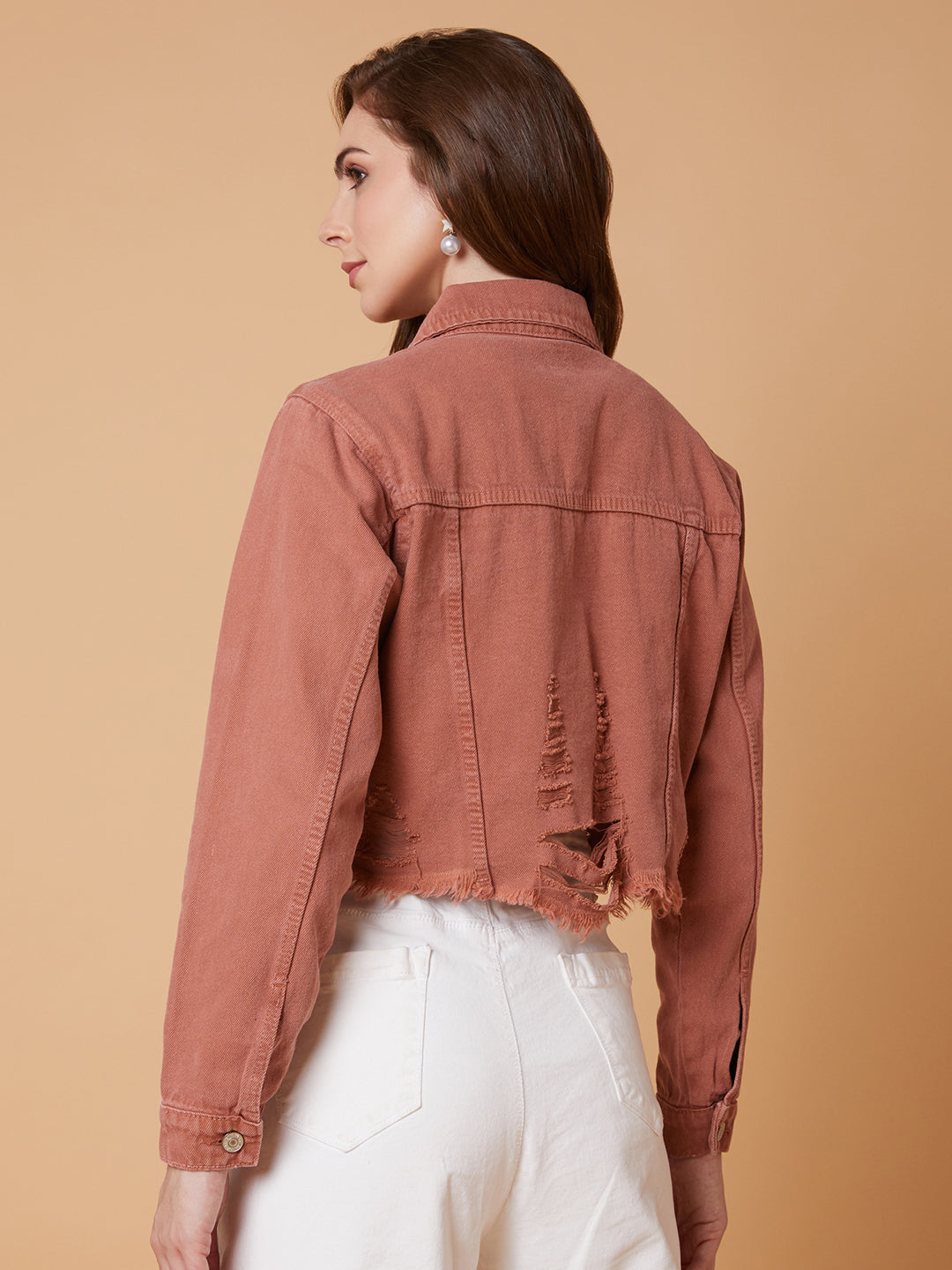 Women Peach Denim Jacket