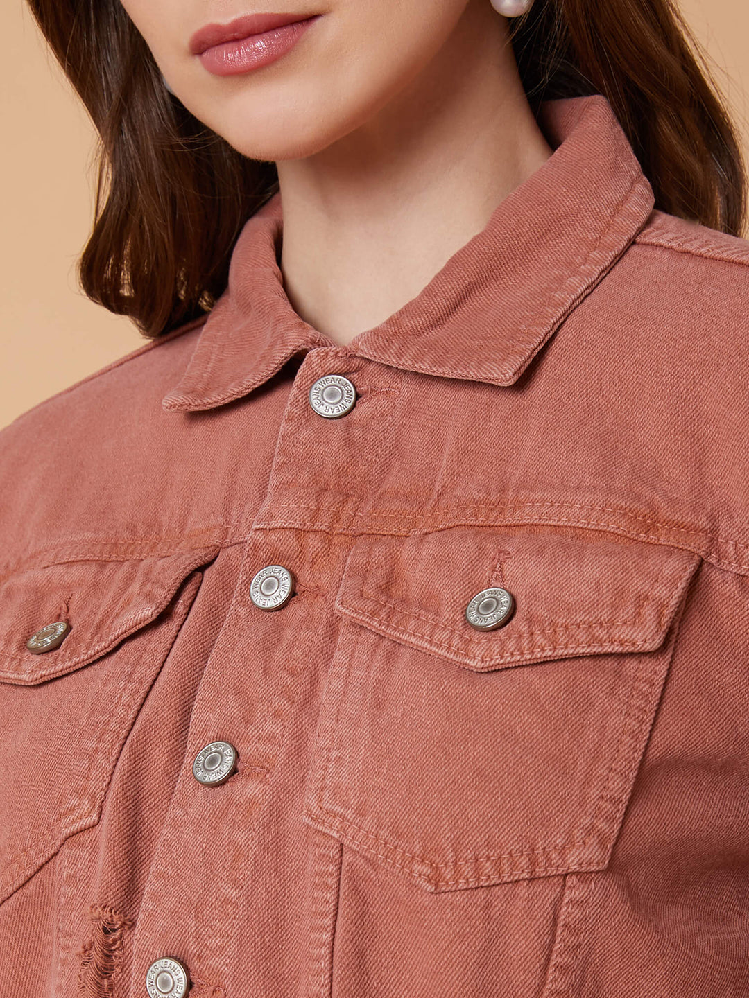 Women Peach Denim Jacket