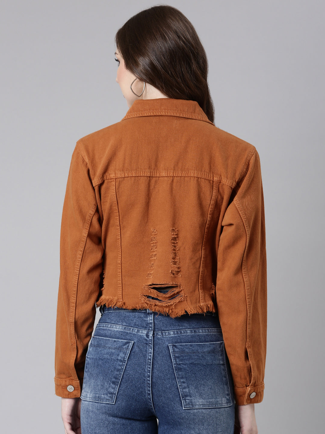 Women Rust Solid Denim Jacket