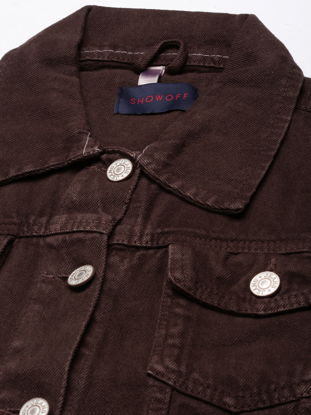 Women Coffee Brown Solid Denim Jacket