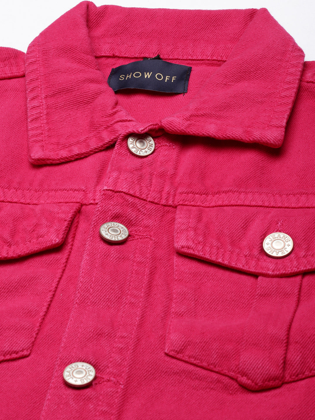 Women Fuchsia Solid Denim Jacket