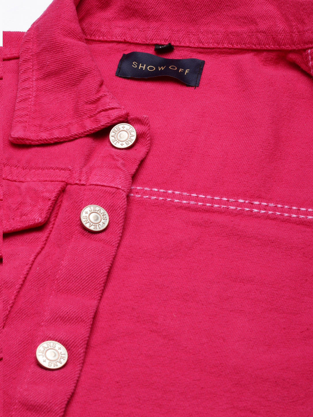 Women Fuchsia Solid Denim Jacket