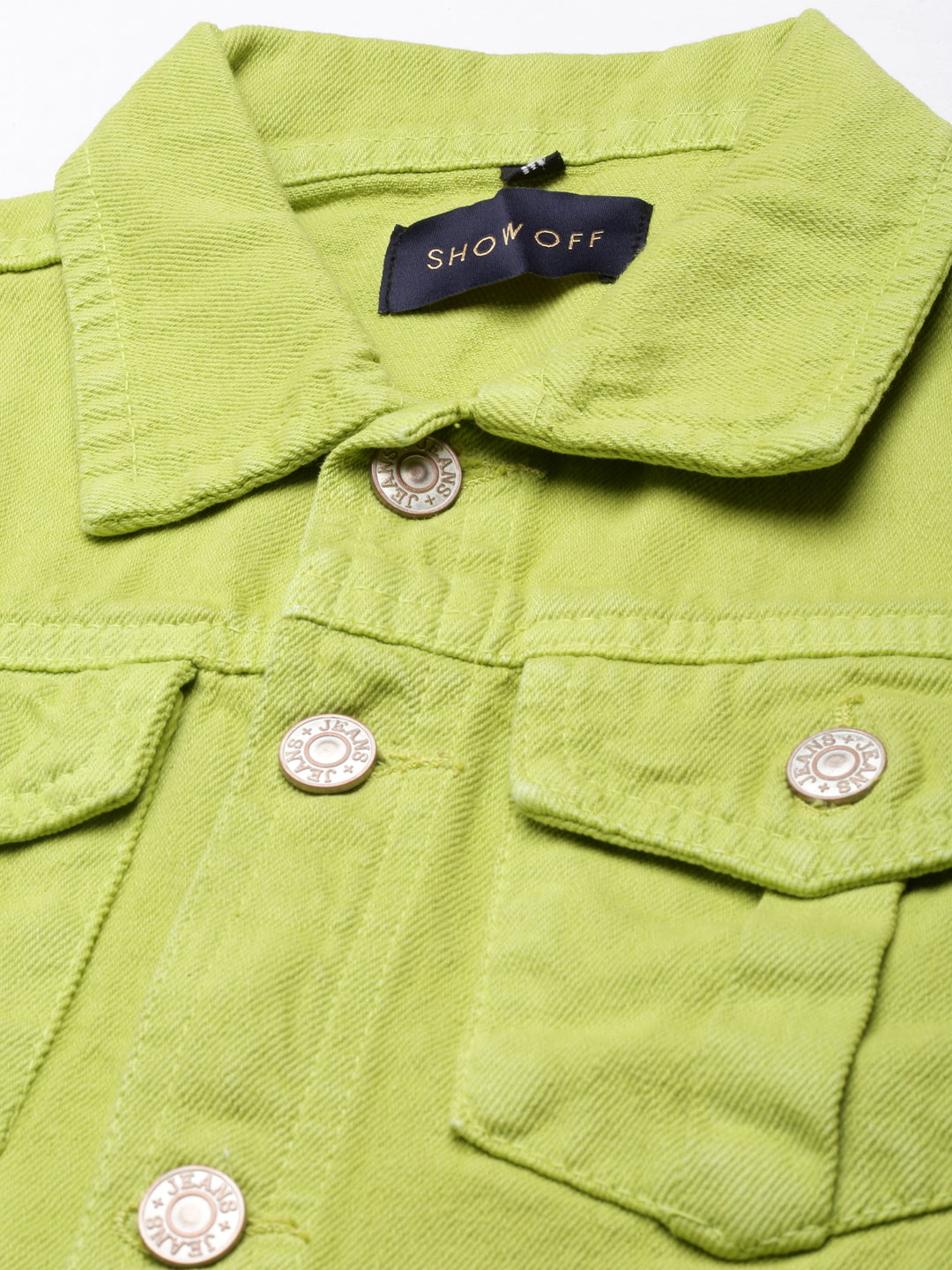 Women Lime Green Solid Denim Jacket