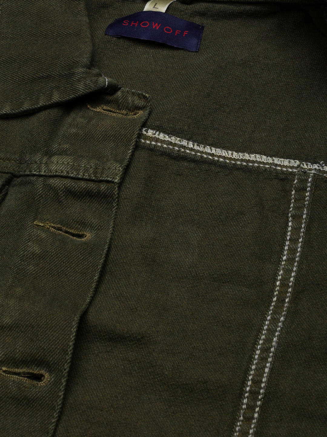 Women Olive Solid Denim Jacket