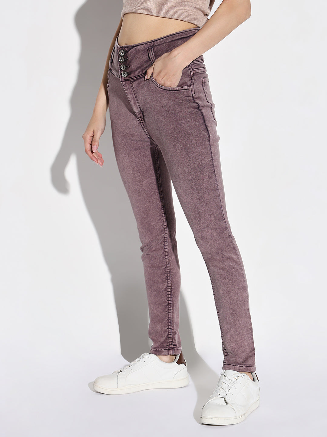 Women's Purple Comfort Slim Fit Light Fade Acid Wash Jeans